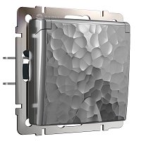 Розетка с заземлением без рамки Werkel Hammer 1-м. крышка шторки IP44 серебряный